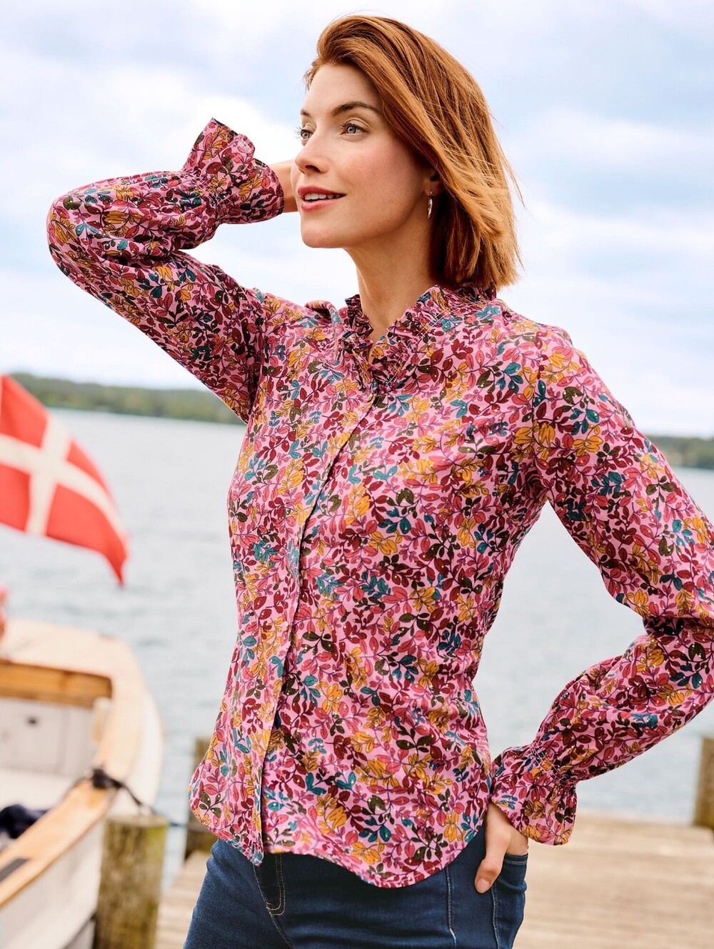 NWT Talbots Ruffle Trim Gathered Leaves Metallic Button Down Blouse sz M Purple